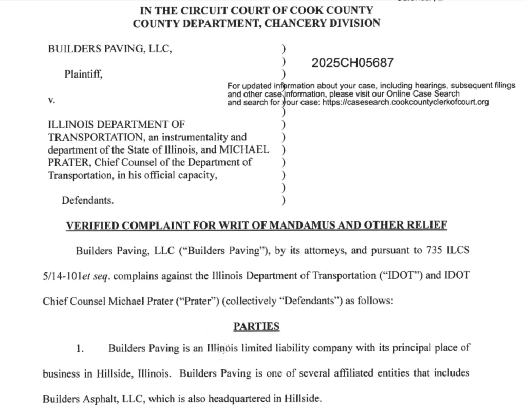 Builders Paving Sues IDOT Over $21M in Frozen Road Contracts Linked to Palumbo Family
