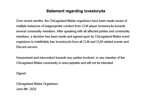 Chicagoland Melee Player ‘lovestory4a’ Banned Indefinitely Following Misconduct Reports