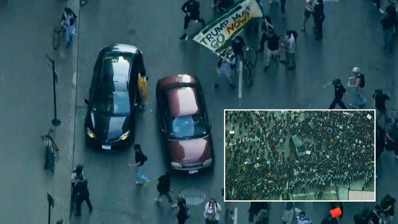 Thousands March in Downtown Chicago Against ICE — Chaos Erupts as Car Plows Through Protesters