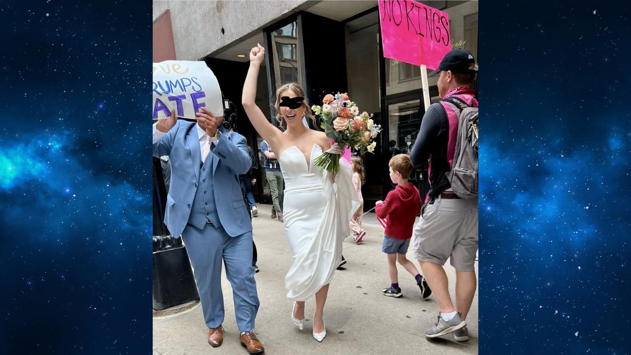 Chicago Bride Joins Protest in Wedding Dress, Turning Heads and Inspiring Crowd