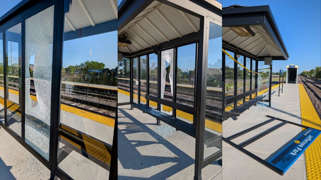 Jefferson Park Metra Station Shelters Smashed, Damaged Sign Sparks Safety Concerns