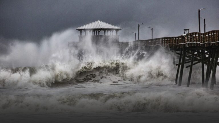 Mid-Atlantic Hurricane 50-Foot Waves Force Travel Halts from Cape Fear to Ocean City