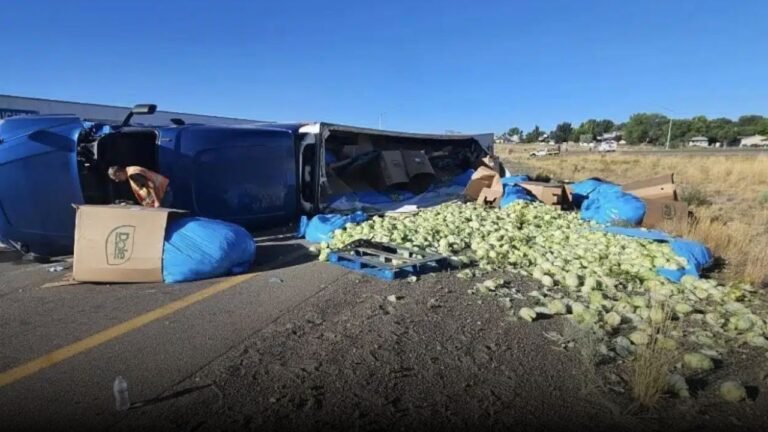 Rollover Crash Involving Cabbage Truck Shuts Down I-80 Eastbound in Elko, Nevada