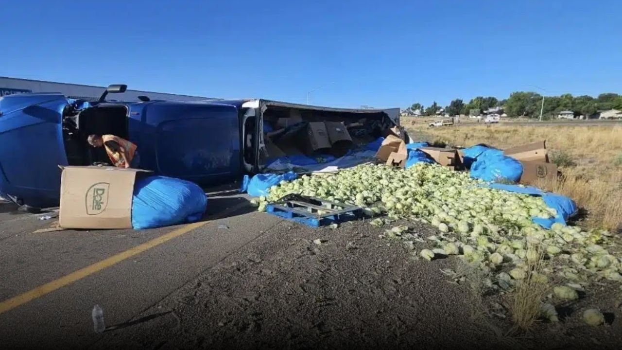 Rollover Crash Involving Cabbage Truck Shuts Down I-80 Eastbound in Elko, Nevada